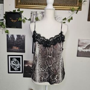 Zara Black and Brown Snake Print Lace Trim Cami Top